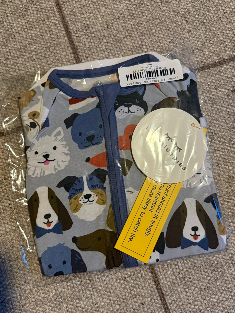 Little Sleepies Gray Puppy Parade Zippy NIB 0-3